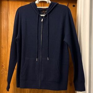 Quince Women's Mongolian Cashmere Full Zip Hoodie Sweater Medium Navy NWT